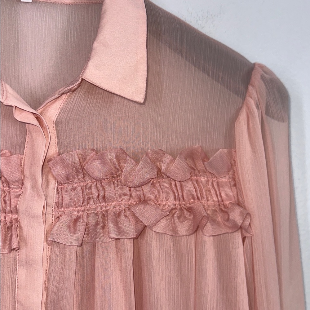 Endless Rose chiffon button down pink blouse size medium - Picture 3 of 7